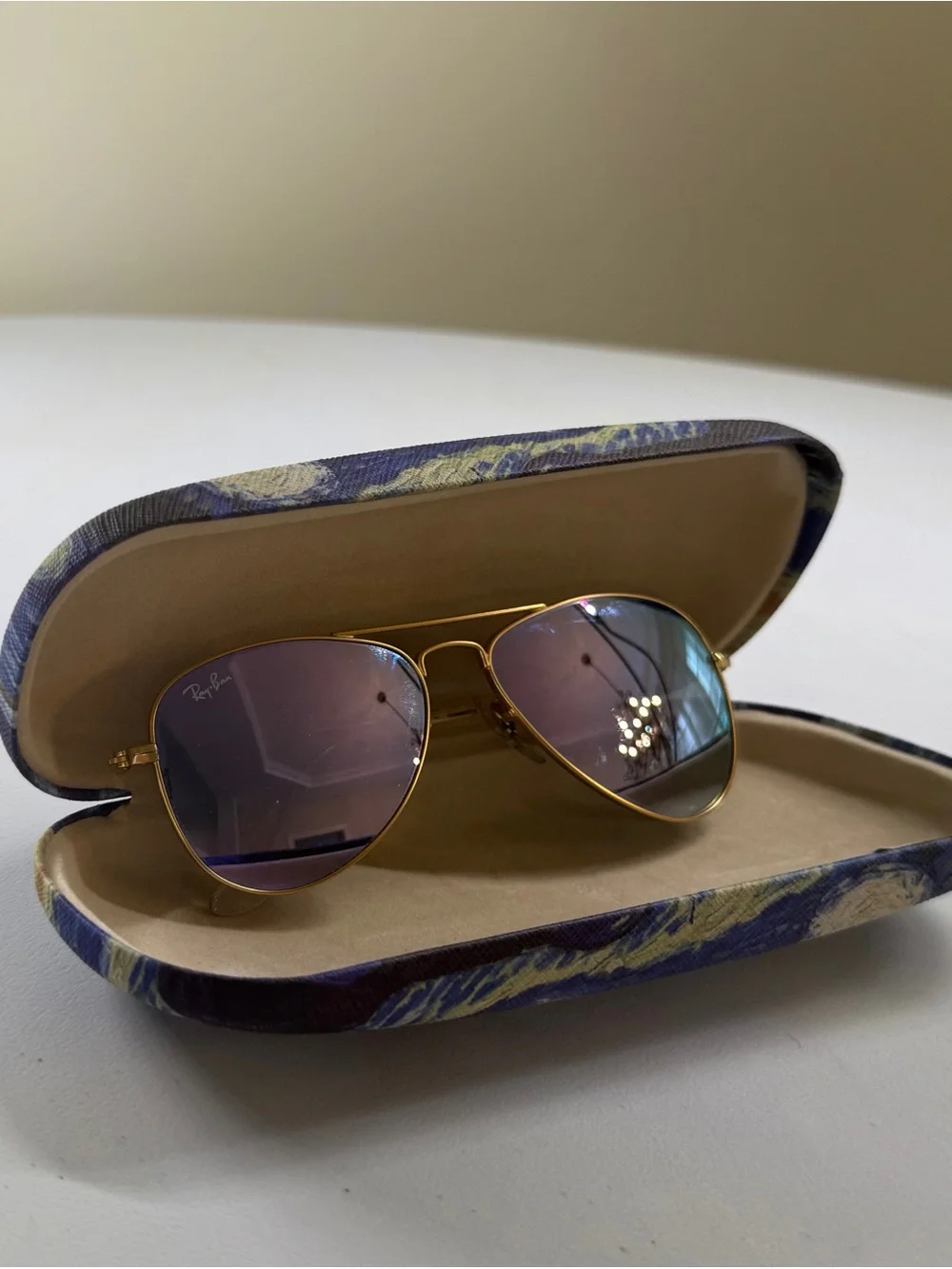 KIDS Ray-Ban Gold Aviator Sunglasses with pink purple lenses